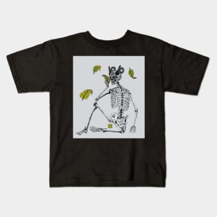 PHILOSOPHICAL SKELETON AND AUTUMN LEAVES Kids T-Shirt